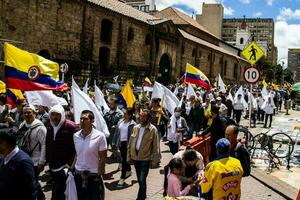 Bogota, Colombia, June 2023, Peaceful protest marches against the government of Gustavo Petro called La Marcha de la Mayoria photo