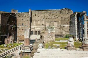 Ancient ruins of the Forum of Augustus with Temple of Mars the Avenger inaugurated in 2 BC photo