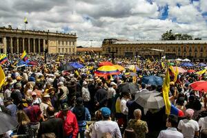 Bogota, Colombia, June 2023, Peaceful protest marches against the government of Gustavo Petro called La Marcha de la Mayoria photo