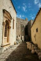 el hermosa paseos a el amurallado antiguo pueblo de Dubrovnik foto