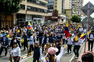 Bogota, Colombia, June 2023, Peaceful protest marches against the government of Gustavo Petro called La Marcha de la Mayoria photo