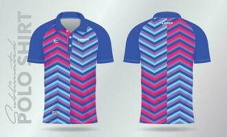 Sublimation blue purple pink Polo Shirt mockup template design for badminton jersey, tennis, soccer, football or sport uniform vector