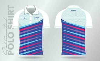 Sublimation blue purple pink Polo Shirt mockup template design for badminton jersey, tennis, soccer, football or sport uniform vector