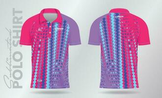 Sublimation blue purple pink Polo Shirt mockup template design for badminton jersey, tennis, soccer, football or sport uniform vector