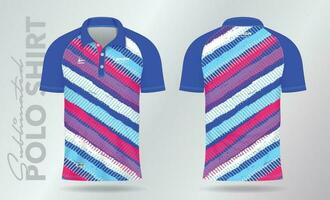 Sublimation blue purple pink Polo Shirt mockup template design for badminton jersey, tennis, soccer, football or sport uniform vector