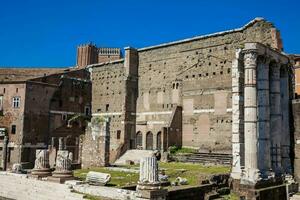 Ancient ruins of the Forum of Augustus with Temple of Mars the Avenger inaugurated in 2 BC photo