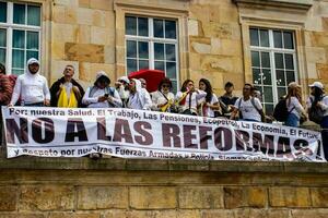 Bogota, Colombia, June 2023, Peaceful protest marches against the government of Gustavo Petro called La Marcha de la Mayoria photo