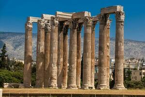 Ruins of the Temple of Olympian Zeus also known as the Olympieion at the center of the Athens city in Greece photo