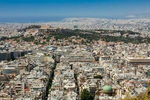 The city of Athens seen from the Mount Lycabettus a Cretaceous limestone hill photo