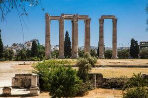 Ruins of the Temple of Olympian Zeus also known as the Olympieion at the center of the Athens city in Greece photo