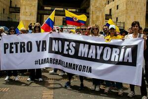 Bogota, Colombia, June 2023, Peaceful protest marches against the government of Gustavo Petro called La Marcha de la Mayoria photo