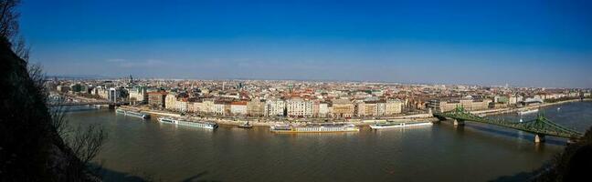 Panoramic view of the Budapest city and Danube river from Gellert Hill photo