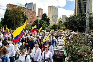 Bogota, Colombia, June 2023, Peaceful protest marches against the government of Gustavo Petro called La Marcha de la Mayoria photo