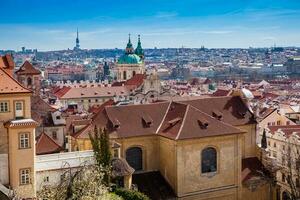 Prague city seen from the Petrin Gardens at the begining of spring photo