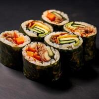 Various photos of Kimbap and Sushi food from South Korea and Japan.