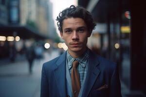 Portrait of a handsome young man on the street photo