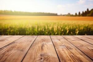 image of empty wooden table backgroundRusticBlurred Grassland photo