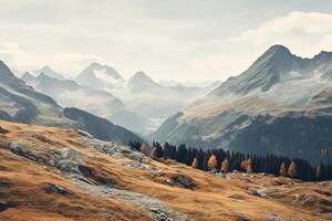 high mountain landscape images covered with snow and clouds photo