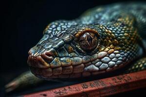 Close-up of the head of a water snake in the rain dark background 3d illustration photo