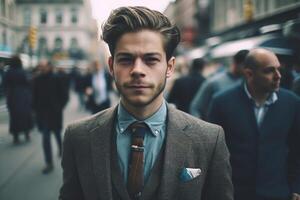 Portrait of a handsome young man on the street photo