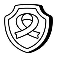 Ribbon inside shield, icon of cancer insurance vector