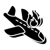 A solid design icon of plane crash vector