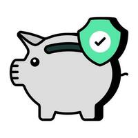 Piggy bank with shield, icon of savings insurance vector