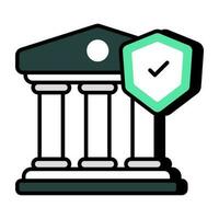 Shield with column building, icon of bank insurance vector