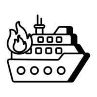 moderno diseño icono de ardiente barco vector