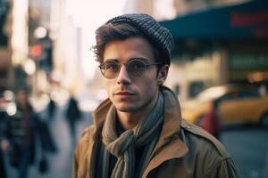 Portrait of a handsome young man on the street photo