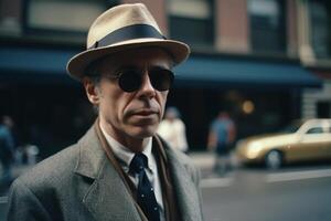 Portrait of a handsome young man in a business suit on the street photo