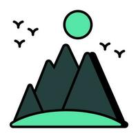 un único diseño icono de montañas con Dom exhibiendo colinas clima vector