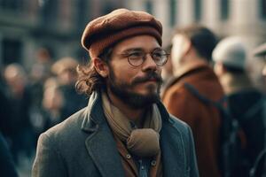 ai generativo retrato de un hermoso joven hombre en el calle foto