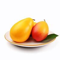 Juicy delicious mango lies on beautiful plate, Ai generated photo