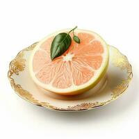 Juicy delicious pomelo lies on beautiful plate, Ai generated photo