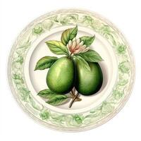 Juicy delicious feijoa lies on beautiful plate, photo