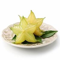 Juicy delicious carambola lies on beautiful plate, photo