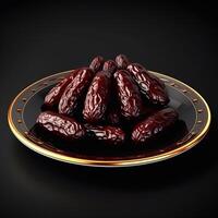Juicy delicious date fruit lies on beautiful plate, photo