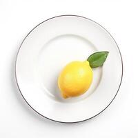 Juicy delicious lemon lies on beautiful plate, Ai generated photo