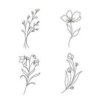 floral rama y minimalista flor para logo o tatuaje. mano dibujado salvaje campo flora, línea Boda hierba, elegante hojas para invitación, salvar el fecha tarjeta. vector