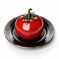 Juicy delicious tomato lies on beautiful plate, Ai generated photo