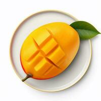 Juicy delicious mango lies on beautiful plate, Ai generated photo