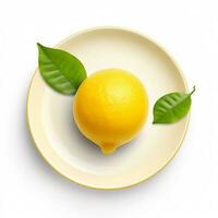 Juicy delicious lemon lies on beautiful plate, Ai generated photo