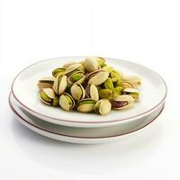 delicious nut pistachio lies on beautiful plate, Ai generated photo