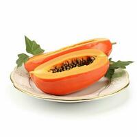 Juicy delicious papaya lies on beautiful plate, Ai generated photo