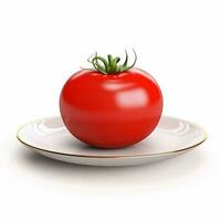 Juicy delicious tomato lies on beautiful plate, Ai generated photo