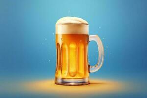 Foamy beer in large glass mug stands in local bar on Oktoberfest, Ai generated photo