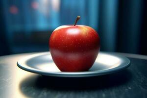 Juicy delicious apple lies on a beautiful plate, Ai generated photo