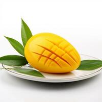 Juicy delicious mango lies on beautiful plate, Ai generated photo