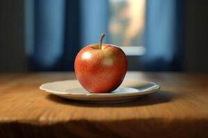 Juicy delicious apple lies on a beautiful plate, Ai generated photo